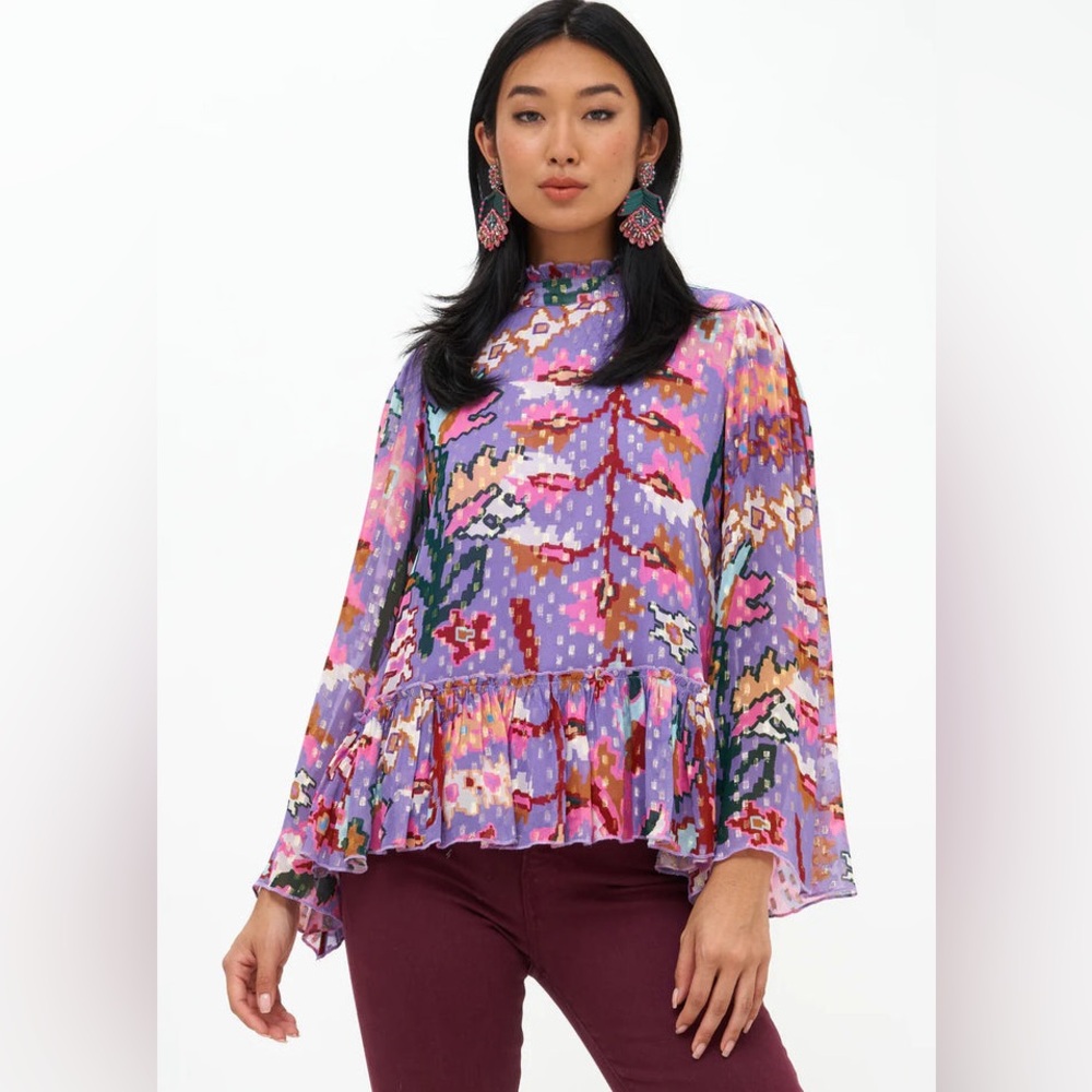 Oliphant size L peplum blouse vicose lurex long  flowy baloon sleeves ruffles